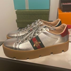 Gucci platform sneakers silver 40